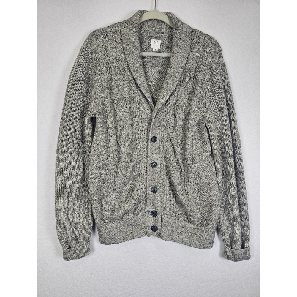 Grandpa Core Gap Shawl Collar Cardigan Mens M Grey Budding Cable Knit Sweater